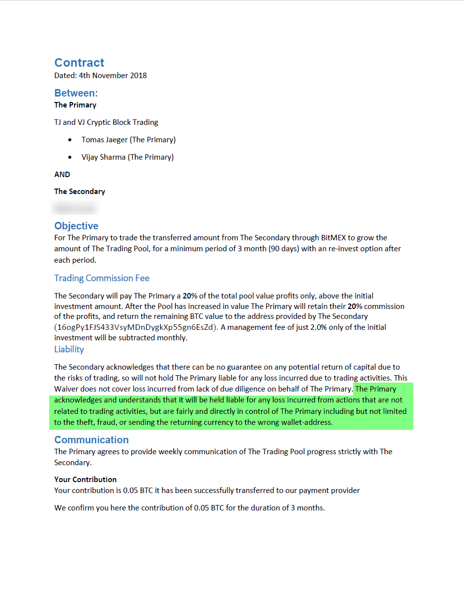 Tomas Jager and Vijay Sharma crypto investment pool contract 2